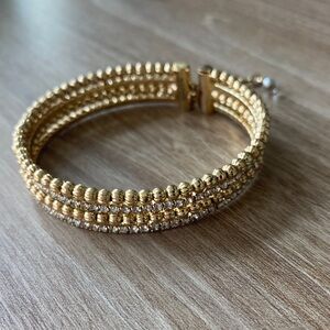 Napier Gold and Silver Toned Beaded Adjustable Bracelet